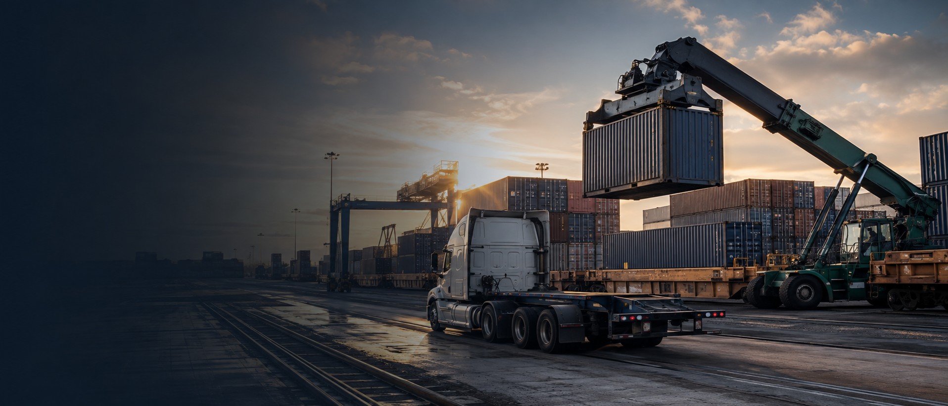 Intermodal container handling at a rail terminal